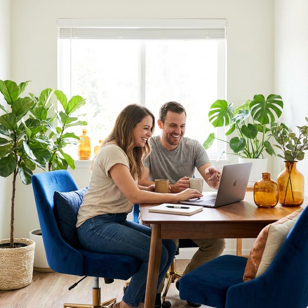 Happy business owners working together